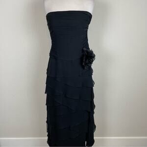Kay Unger Black Silk Strapless Ruffle Whimsigoth Dress 6
